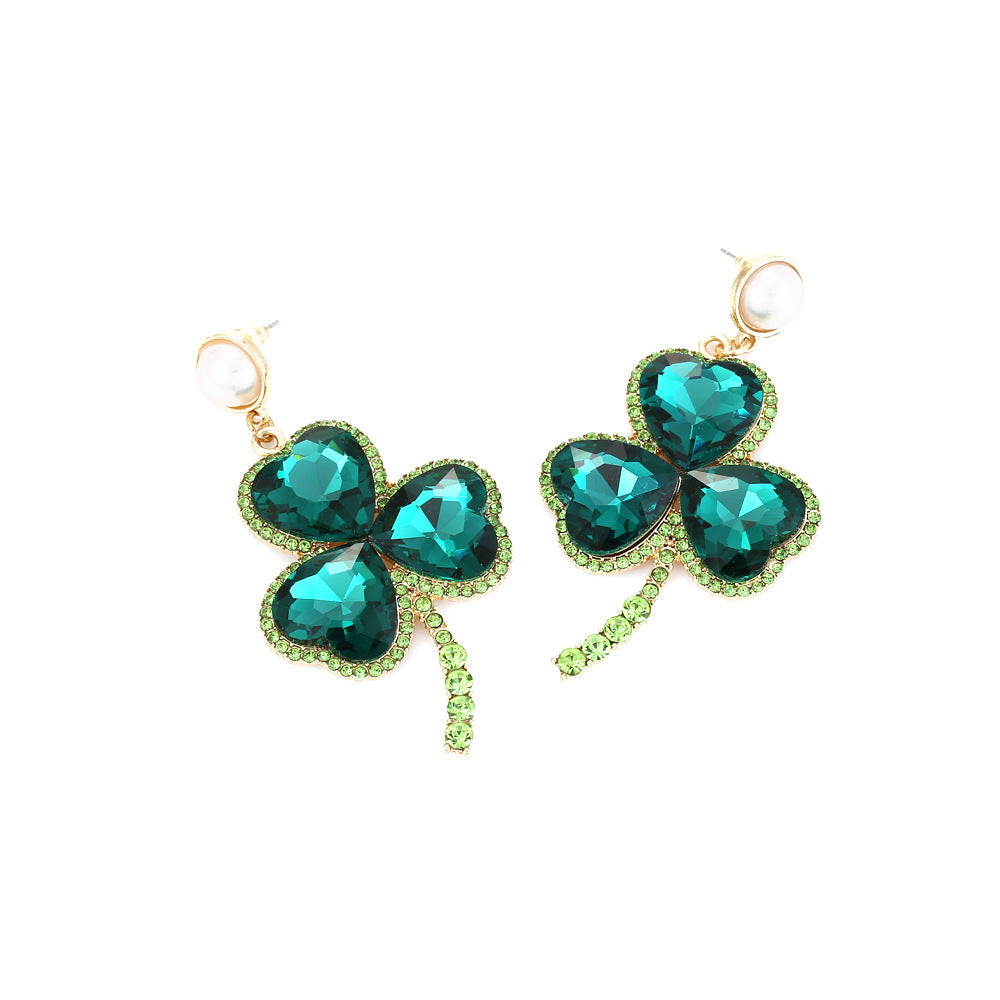 Emerald Colorful Crystals Clover Earrings-Jewearrings