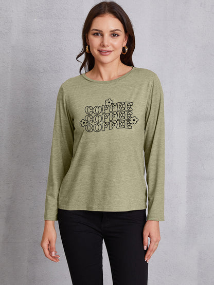 COFFEE Round Neck Long Sleeve T-Shirt-Jewearrings