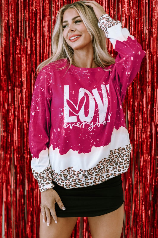 LOVE EVERYBODY Leopard Round Neck Sweatshirt-Jewearrings