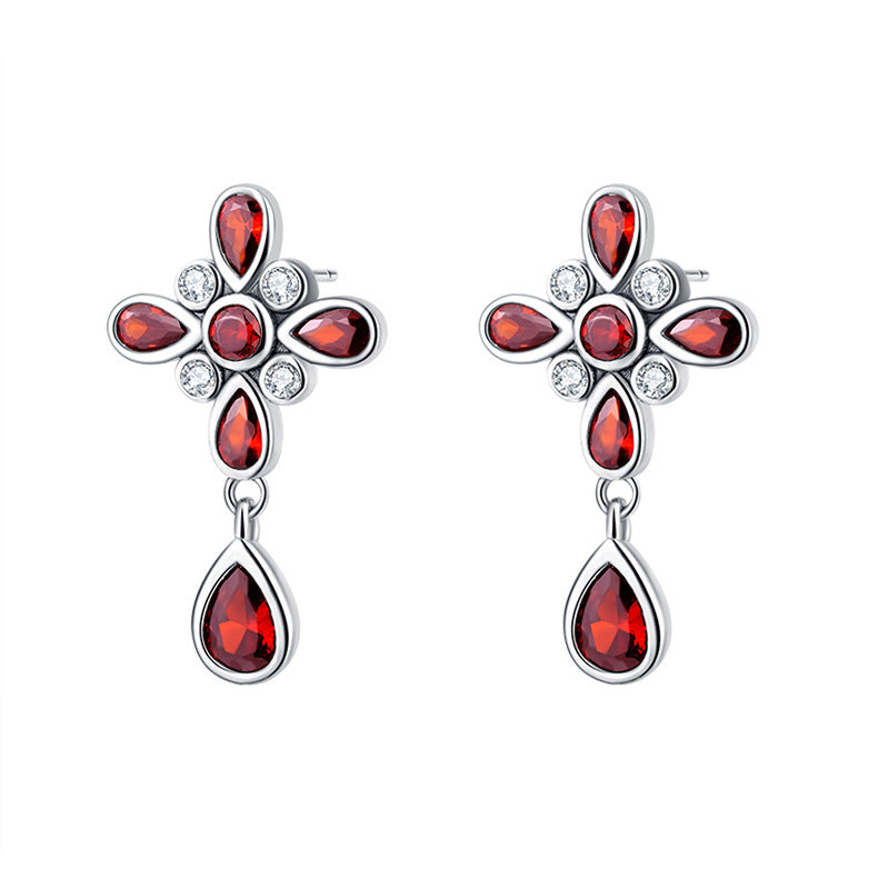 Nepalese Garnet Four Leaf Clover Set With Sterling Silver Earrings-Jewearrings