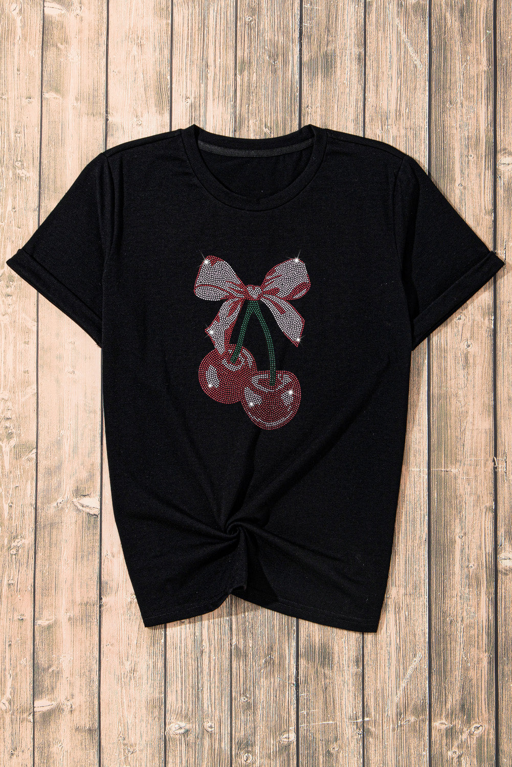 Cherry Graphic Round Neck Short Sleeve T-Shirt-Jewearrings