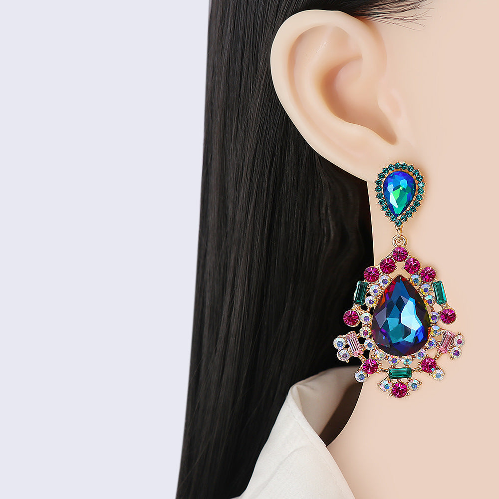 Design Fashion Normcore Style Water Drop Shape Hollow Jeweled Stud Earrings-Jewearrings