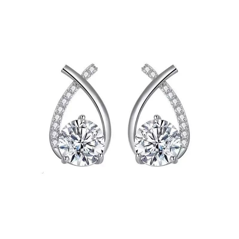 Women's Fashion Silver Pin Cross Zirconia Earrings-Jewearrings