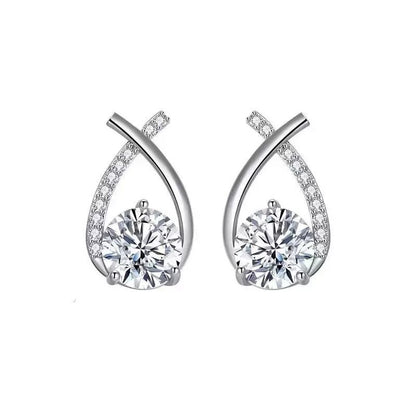 Women's Fashion Silver Pin Cross Zirconia Earrings-Jewearrings