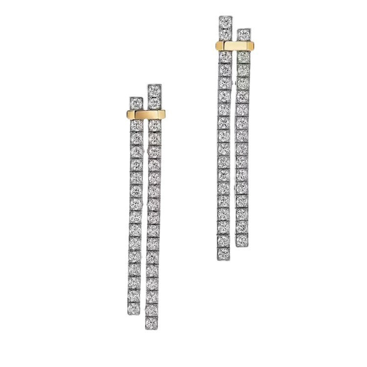 Women's S925 Sterling Silver Gang Drill Tassel Two-tone Stud Earrings-Jewearrings