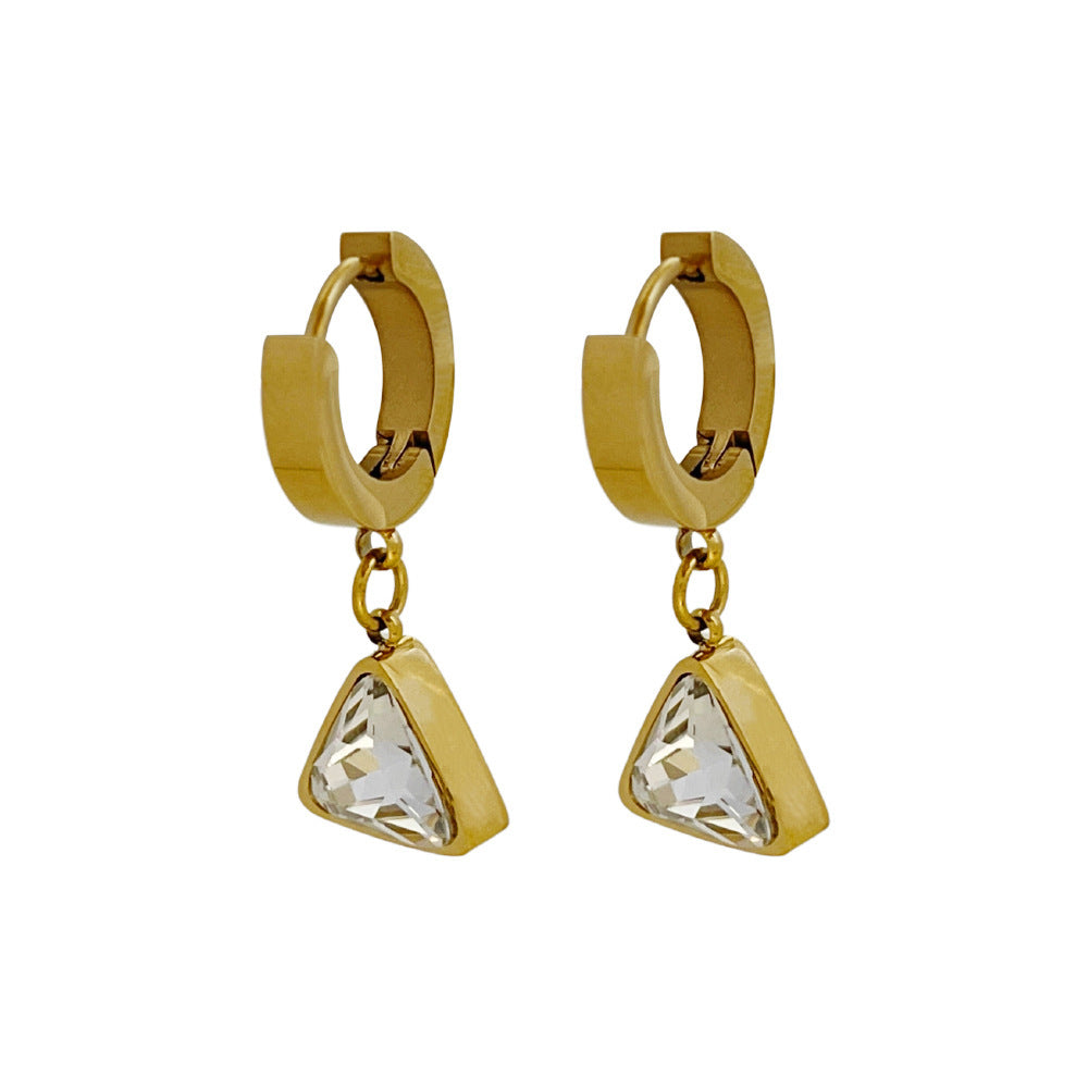 Women's Gold Triangle Zircon Drop Hoop Earrings-Jewearrings