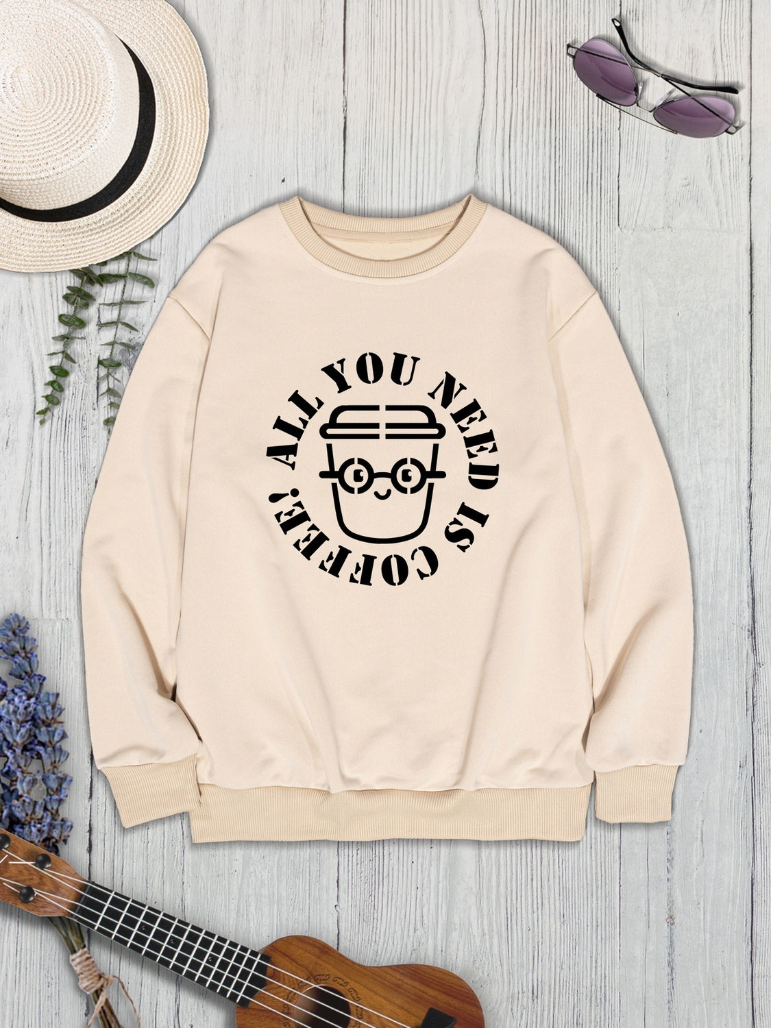 ALL YOU NEED IS COFFEE Round Neck Sweatshirt-Jewearrings