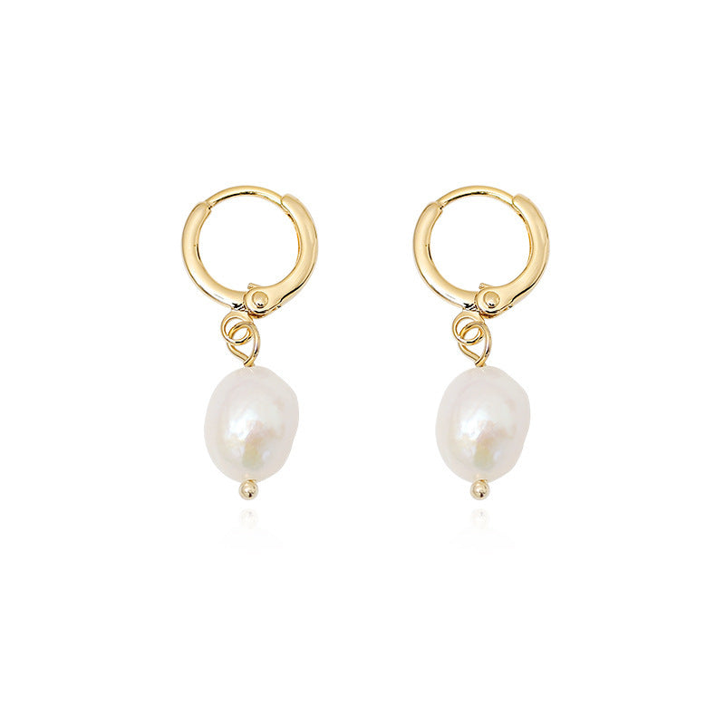 Women's Round Earrings Real Gold Plated Freshwater Pearl Earrings-Jewearrings