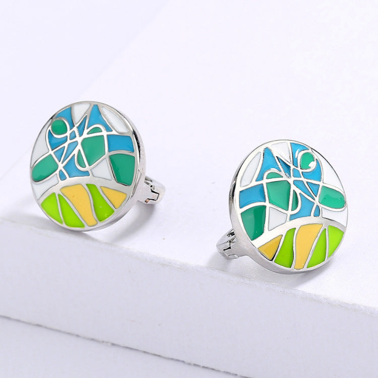 New Ladies Camouflage Enamel Stud Earrings Art Graffiti-Jewearrings