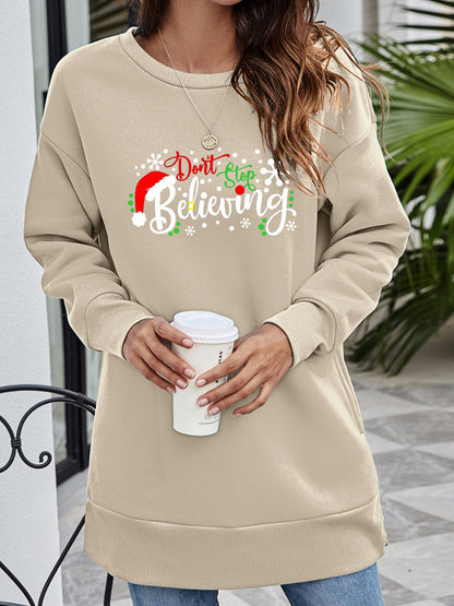 DON'T STOP BELIEVING Graphic Drop Shoulder Sweatshirt-Jewearrings