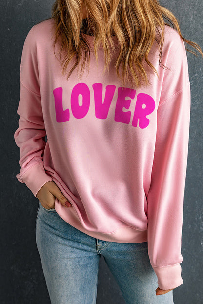 LOVER Round Neck Dropped Shoulder Sweatshirt-Jewearrings