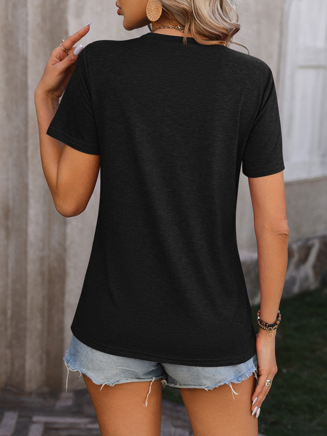 Heathered Round Neck Short Sleeve T-Shirt-Jewearrings