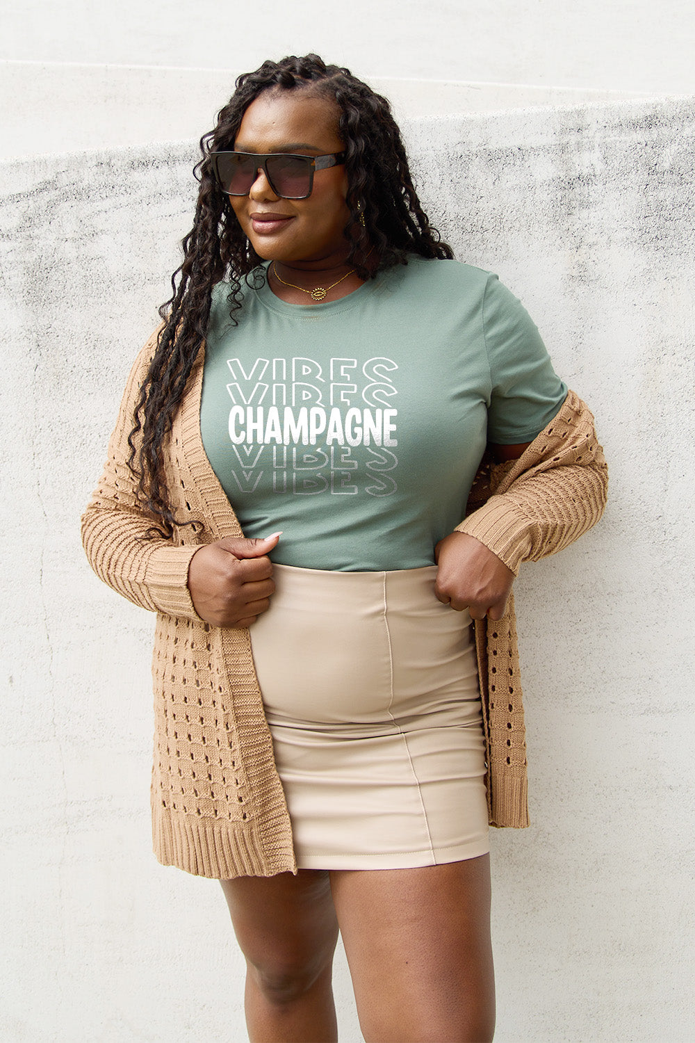 Simply Love Full Size CHAMPAGNE VIBES Short Sleeve T-Shirt-Jewearrings