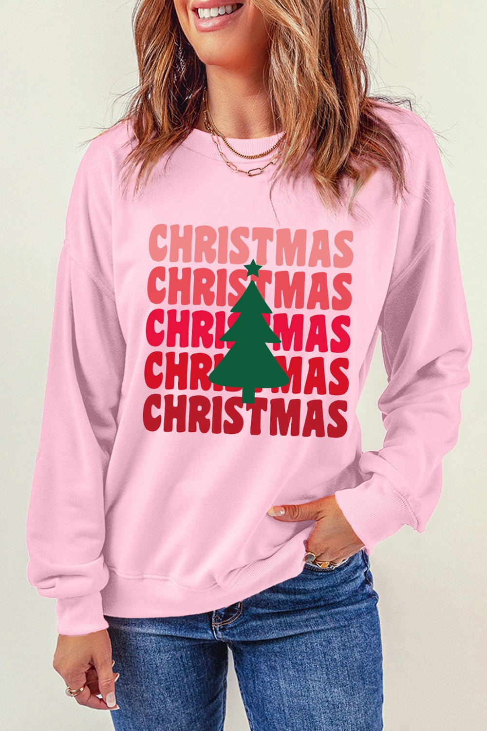 CHRISTMAS Round Neck Dropped Shoulder Sweatshirt-Jewearrings