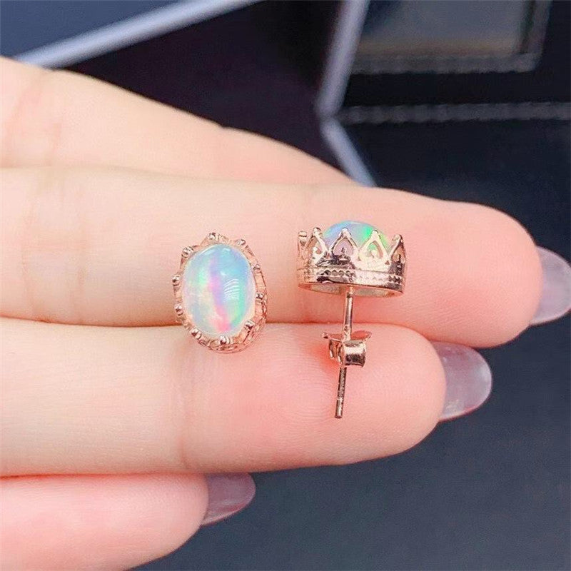 Fashion Natural Opal Stud Earrings S925 Silver-Jewearrings