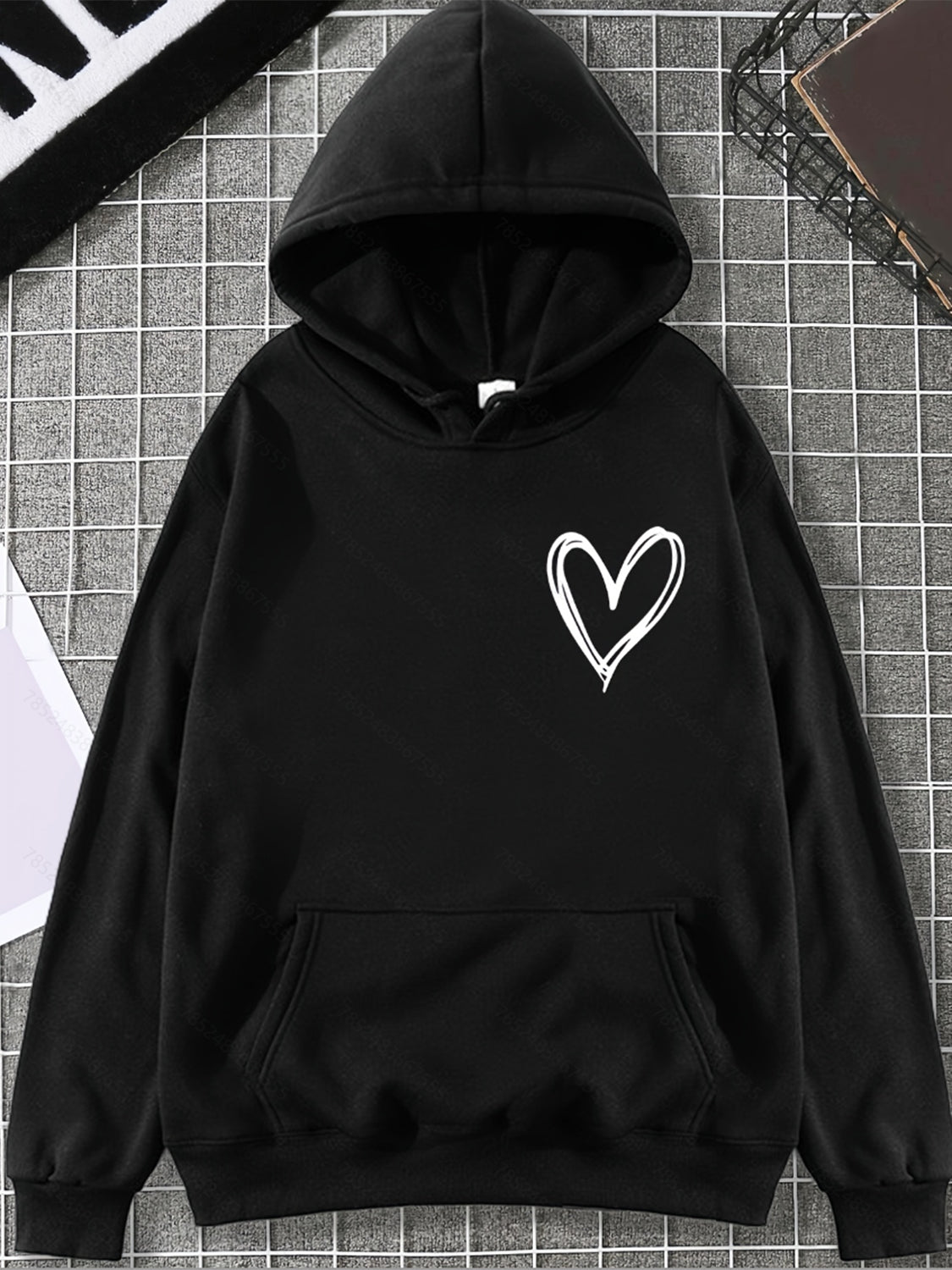 Heart Graphic Drawstring Hoodie with Pocket-Jewearrings