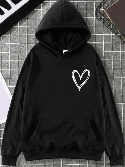 Heart Graphic Drawstring Hoodie with Pocket-Jewearrings