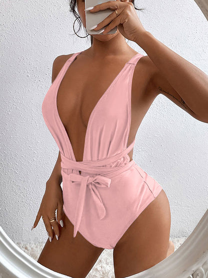 Tied Crisscross Wide Strap One-Piece Swimwear-Jewearrings