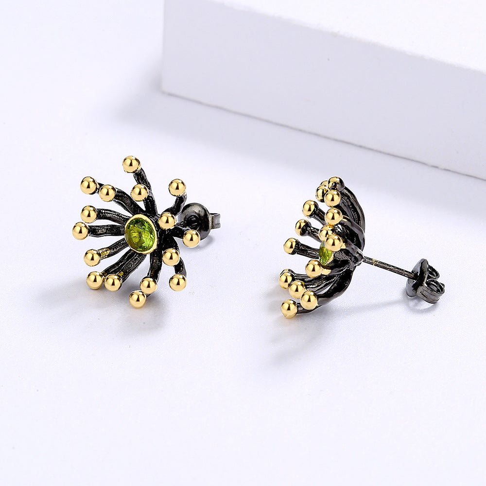 Women's Black Gold Two-tone Flower Heart Earrings-Jewearrings