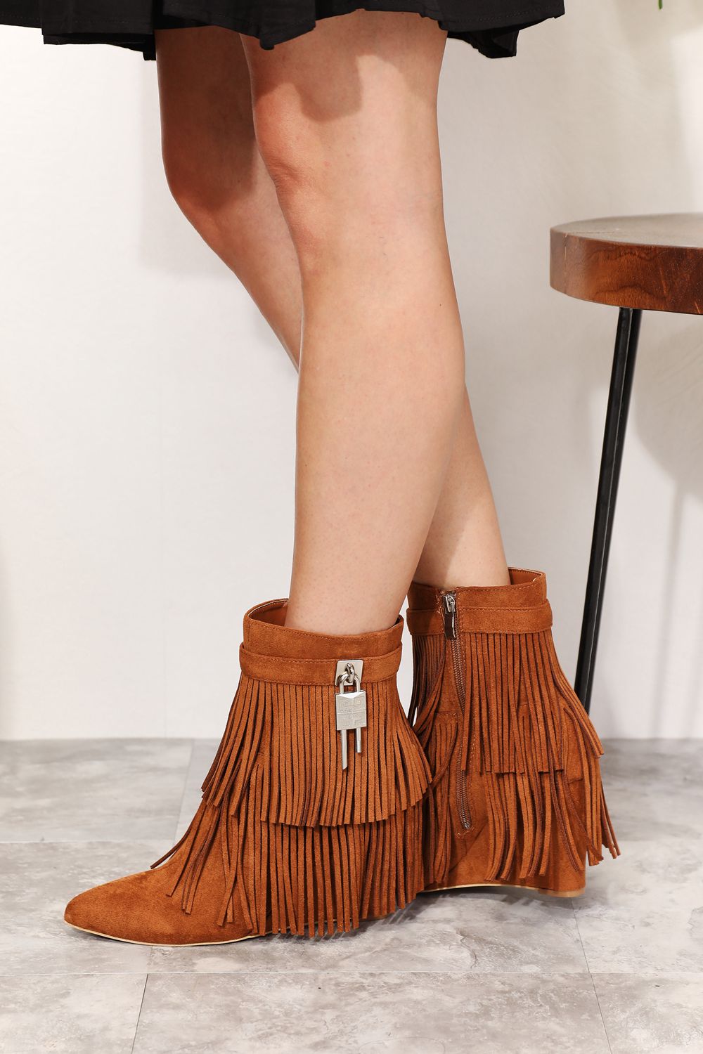 Legend Women's Tassel Wedge Heel Ankle Booties-Jewearrings