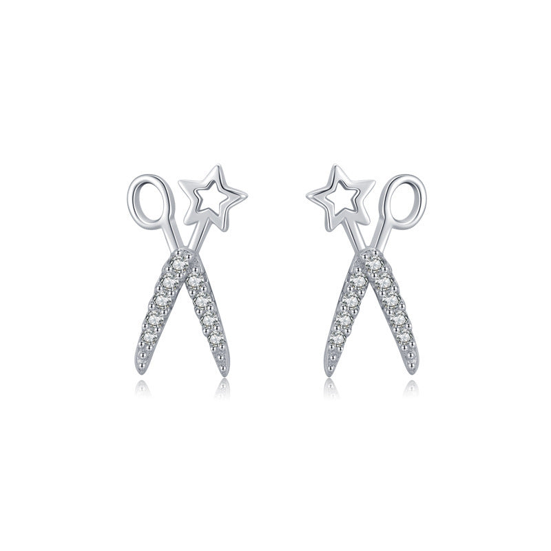 S925 Sterling Silver Star Scissor Stud Earrings-Jewearrings