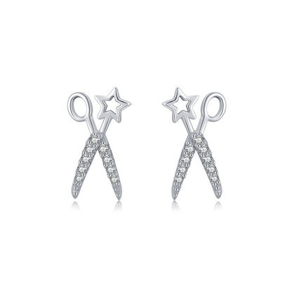 S925 Sterling Silver Star Scissor Stud Earrings-Jewearrings