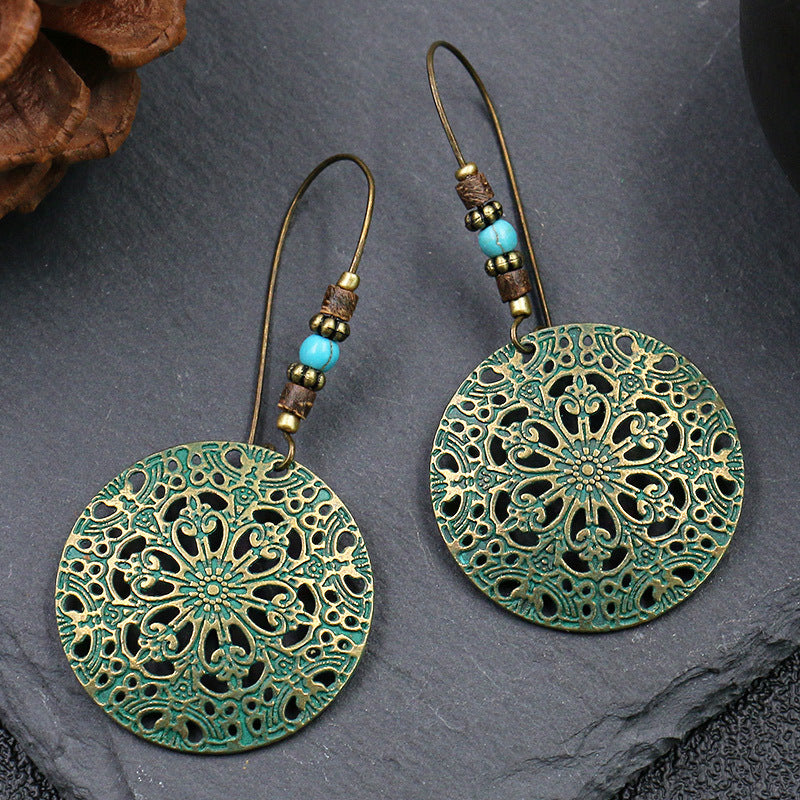 Vintage Tribal Ancient Bronze Dangle Earrings Bohemian Large Long Hollow Earrings-Jewearrings