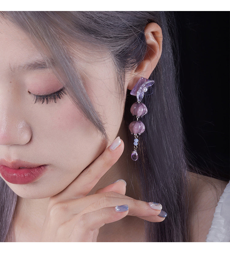 Flower Earrings Vintage Purple Non-piercing Ear Clip-Jewearrings