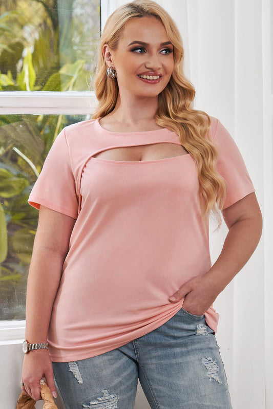 Plus Size Cutout Round Neck Short Sleeve Tee-Jewearrings