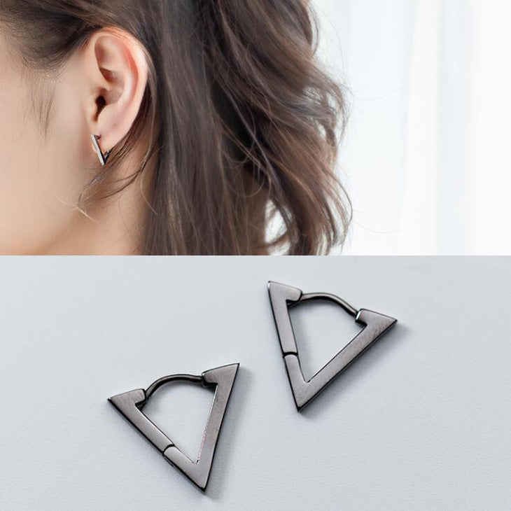 Men's Clip-on Triangle Sterling Silver Earrings-Jewearrings