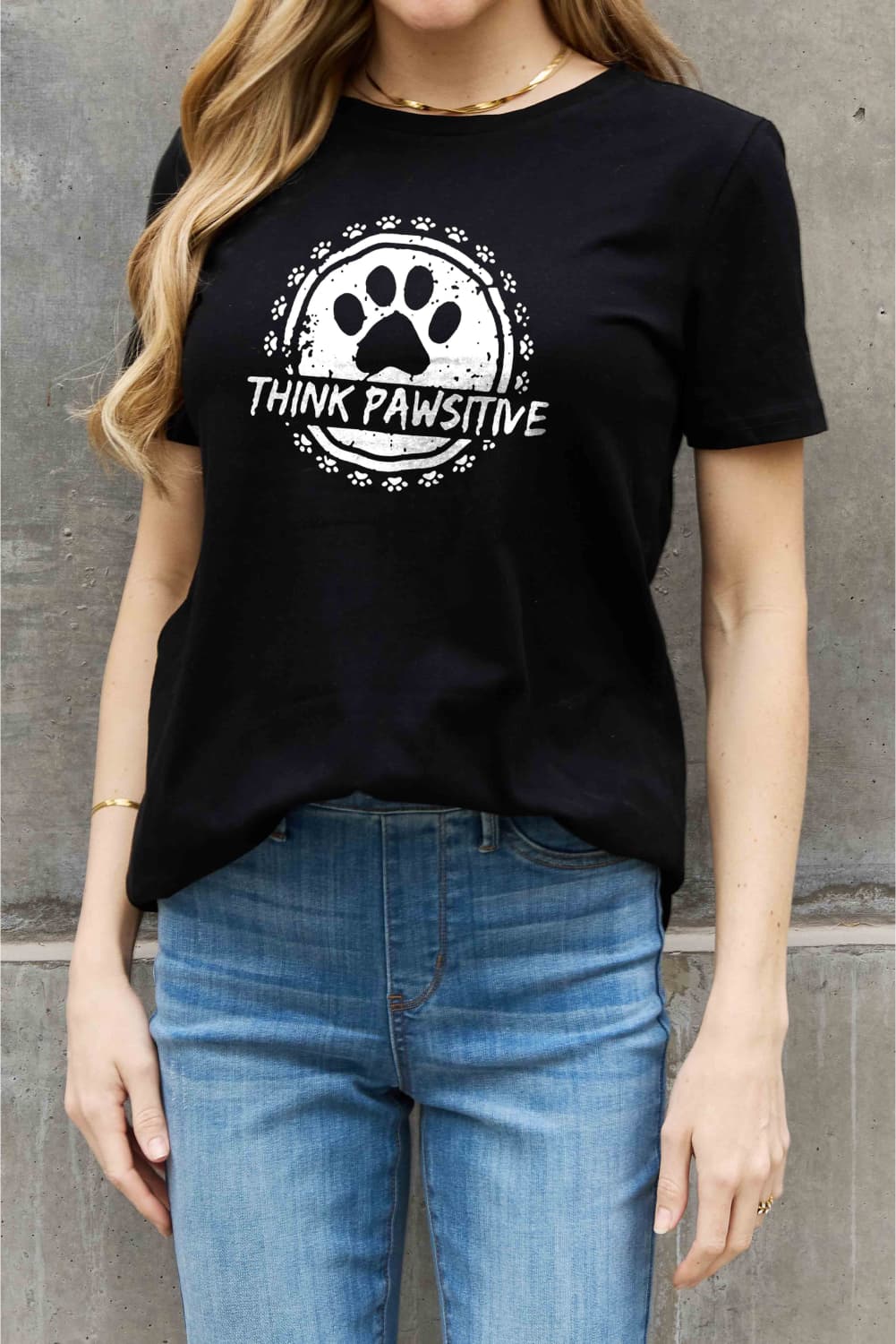 Simply Love Simply Love Full Size THINK PAWSITIVE Graphic Cotton Tee-Jewearrings