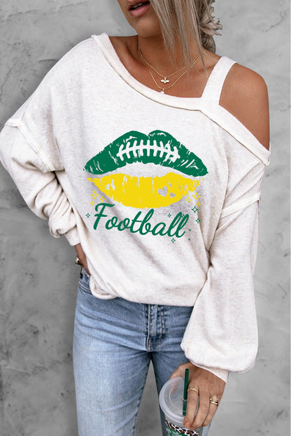 FOOTBALL Asymmetrical Neck Long Sleeve Top-Jewearrings