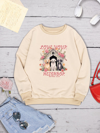 LOVE YOUR NEIGHBOR Round Neck Sweatshirt-Jewearrings