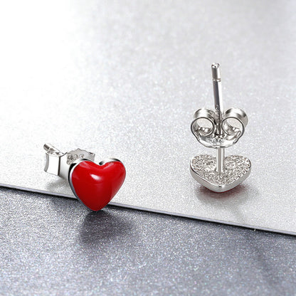 Popular S925 Sterling Silver Red Heart Shaped Female Earrings-Jewearrings