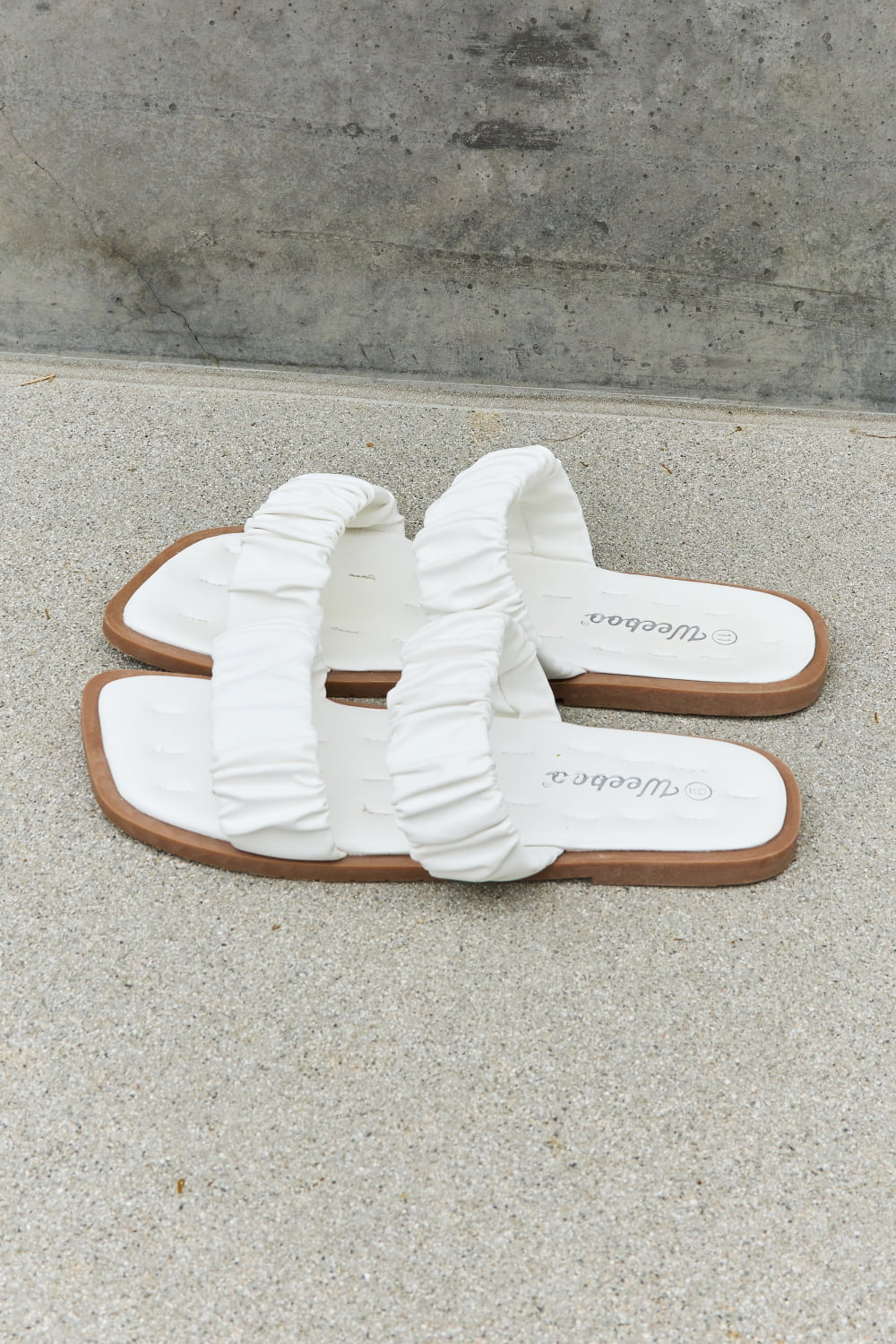 Weeboo Double Strap Scrunch Sandal in White-Jewearrings