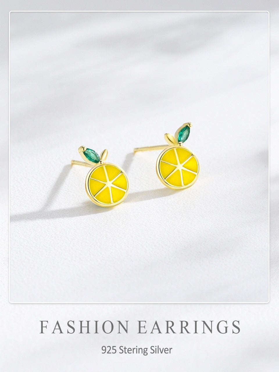 S925 Sterling Silver Cute Lemon Enamel Stud Earrings For Women-Jewearrings