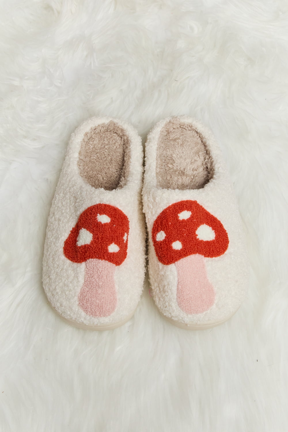 Melody Mushroom Print Plush Slide Slippers-Jewearrings