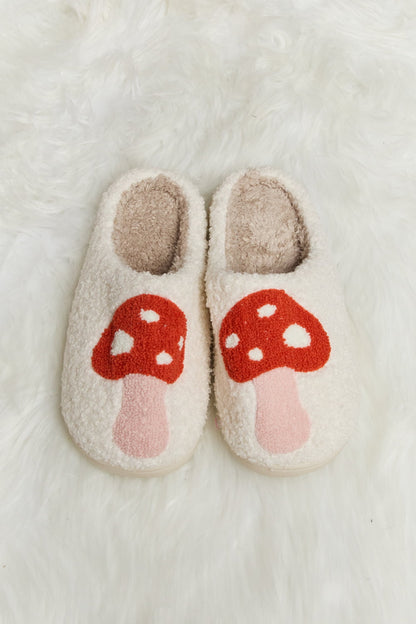 Melody Mushroom Print Plush Slide Slippers-Jewearrings