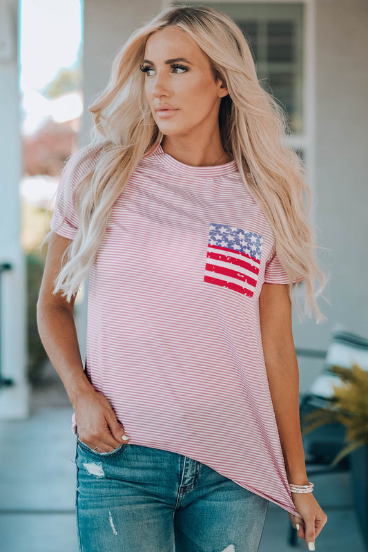 Striped US Flag Crewneck Tee-Jewearrings