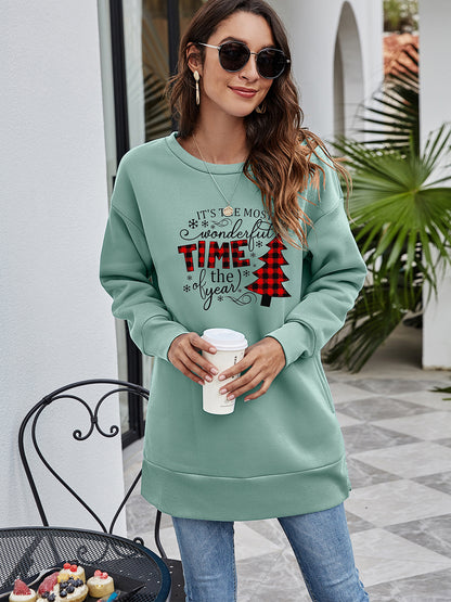 Christmas Tree Graphic Drop Shoulder Sweatshirt-Jewearrings