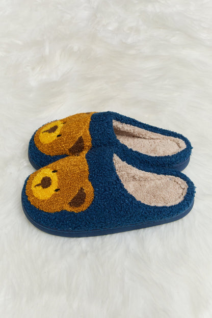 Melody Teddy Bear Print Plush Slide Slippers-Jewearrings