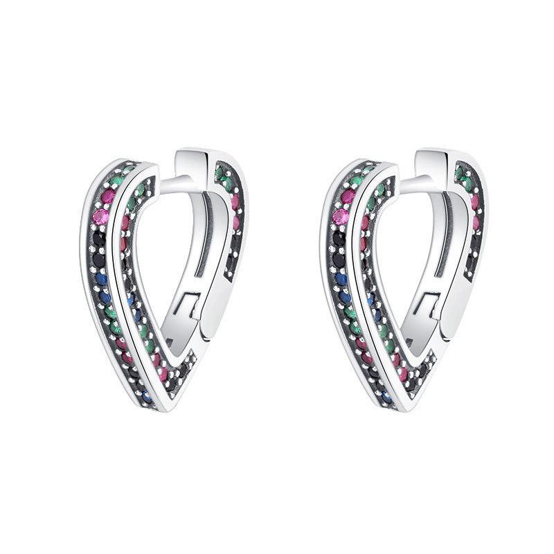 Small Design S925 Sterling Silver Rainbow Zircon Love Earrings-Jewearrings