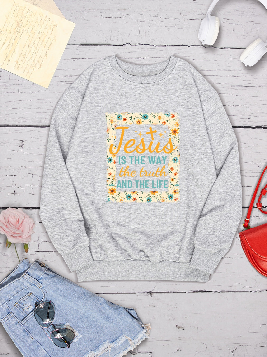 JESUS IS THE WAY THE TRUTH AND THE LIFE Round Neck Sweatshirt-Jewearrings