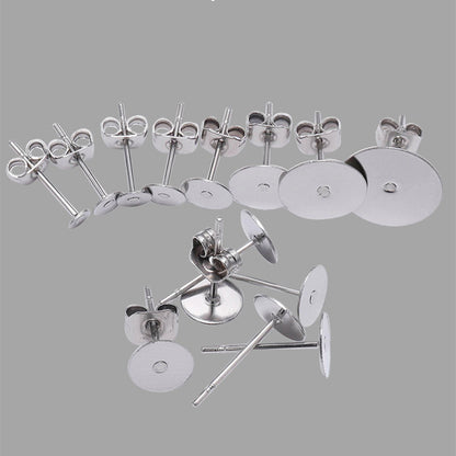 Stainless Steel Studs Flat Disc Stud Holder Auricular Needle Set DIY Earrings-Jewearrings