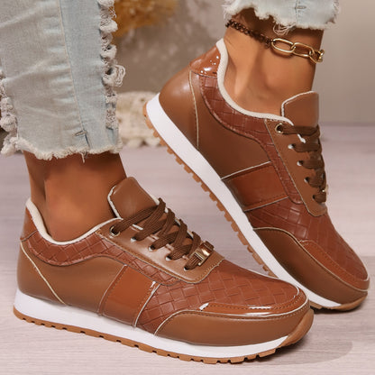 Lace-Up PU Leather Sneakers-Jewearrings