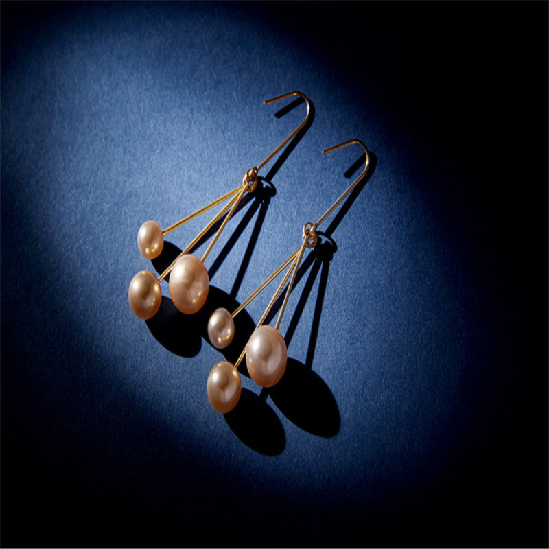 Women's asymmetric pearl earrings-Jewearrings