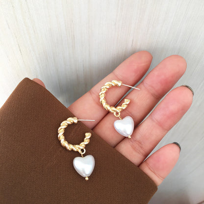 Pearl Love Earrings Simple Personality C-Shaped Twist Earrings-Jewearrings