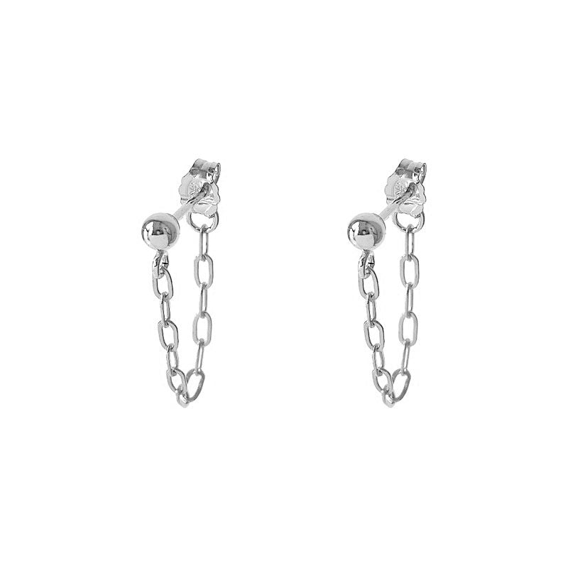 S925 Sterling Silver Simple Personality Square Chain Tassel Earrings-Jewearrings