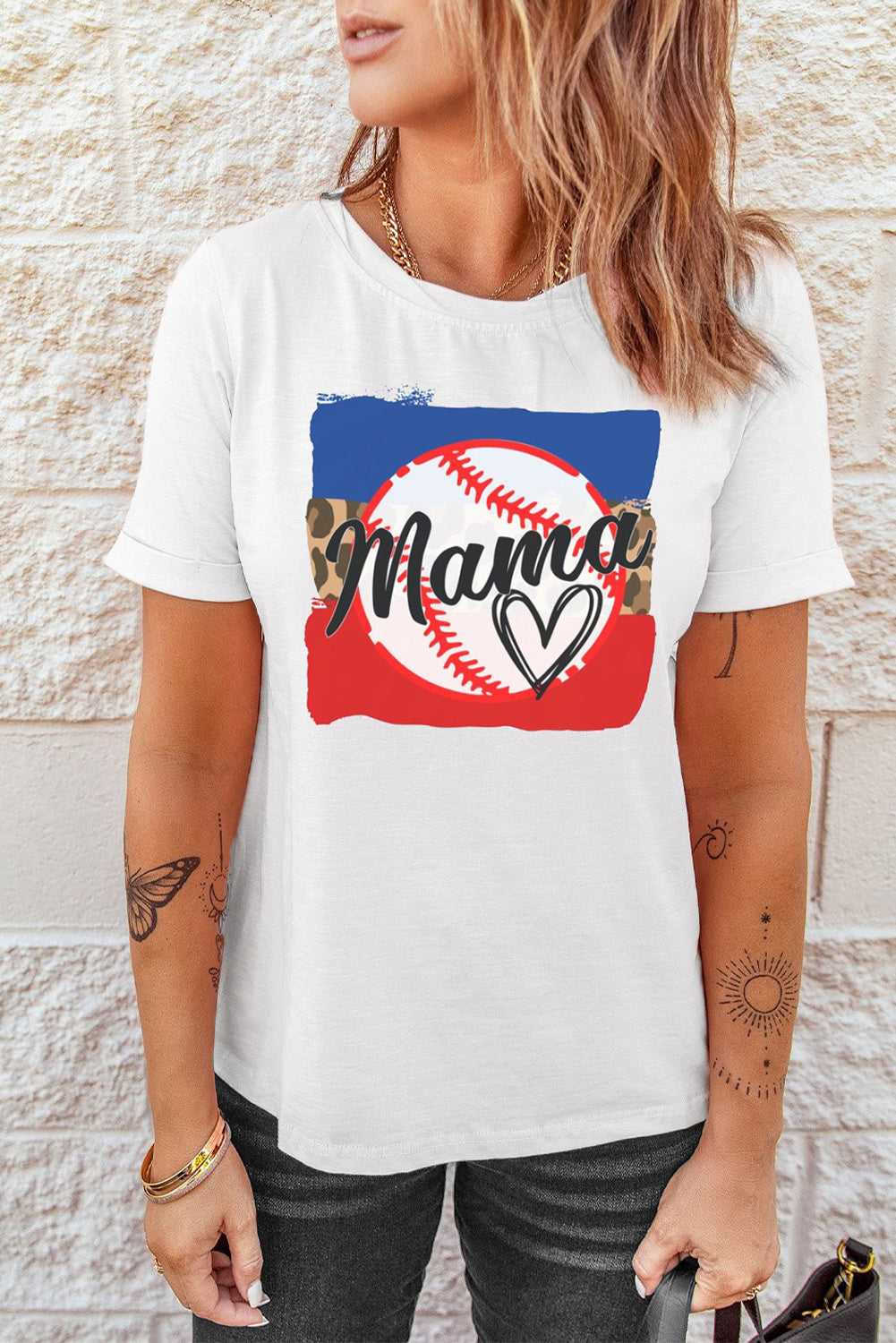 MAMA Heart Graphic Round Neck T-Shirt-Jewearrings