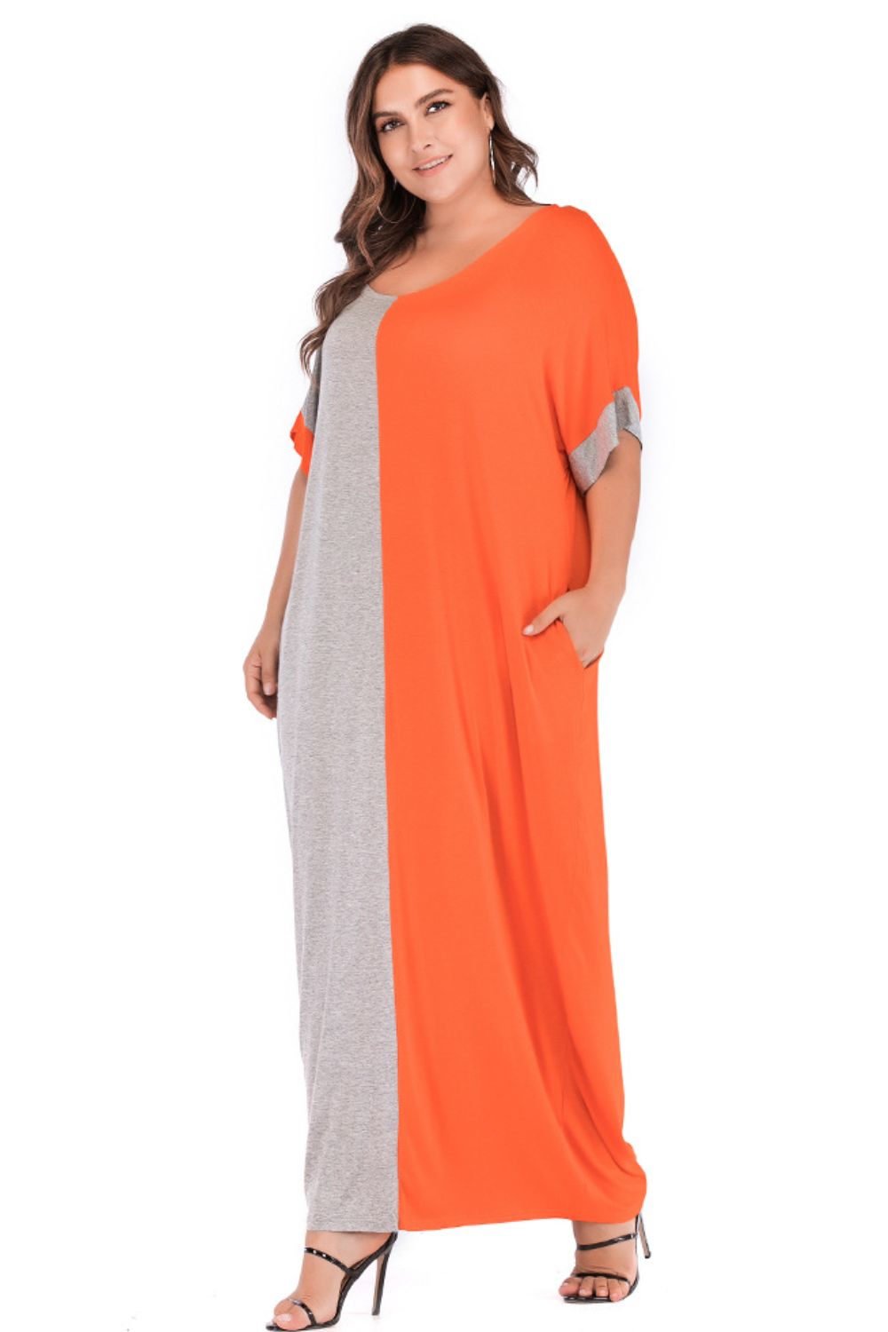 Plus Size Color Block Tee Dress with Pockets-Jewearrings